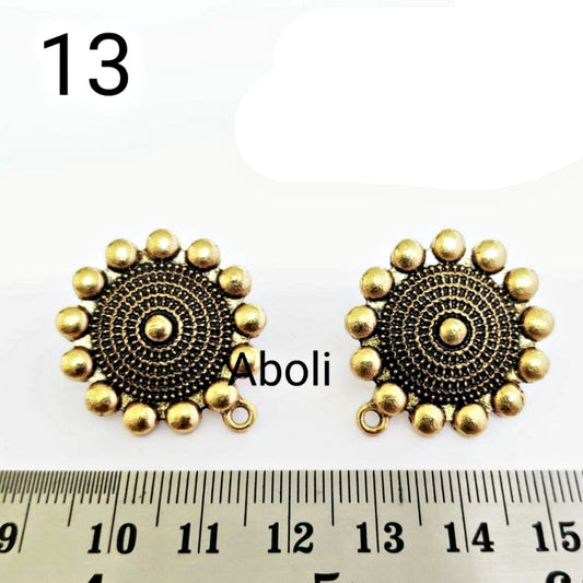 Golden round floral stud components metal earrings findings ESG13