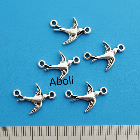 Silver Charm Silver sparrow charm Silver birds charms bird connectors CHMS11 5 pieces