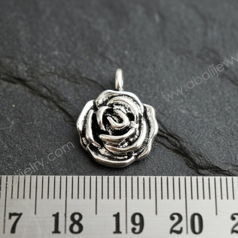 Silver Charm rose charm Silver rose flower charm floral CHMS23