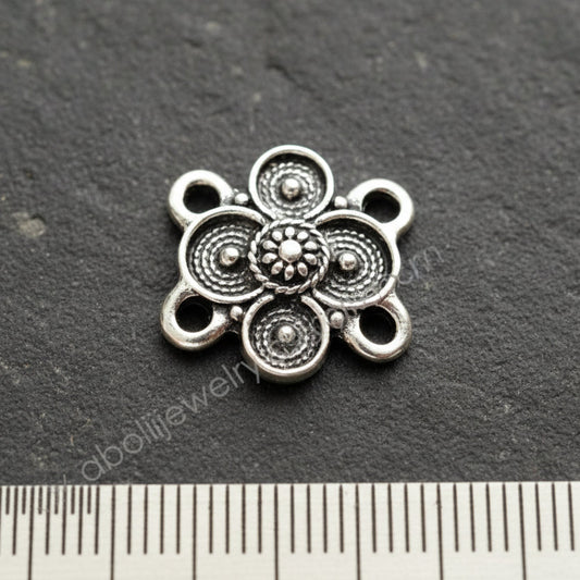 Silver flower Charm four way connector CHMS21