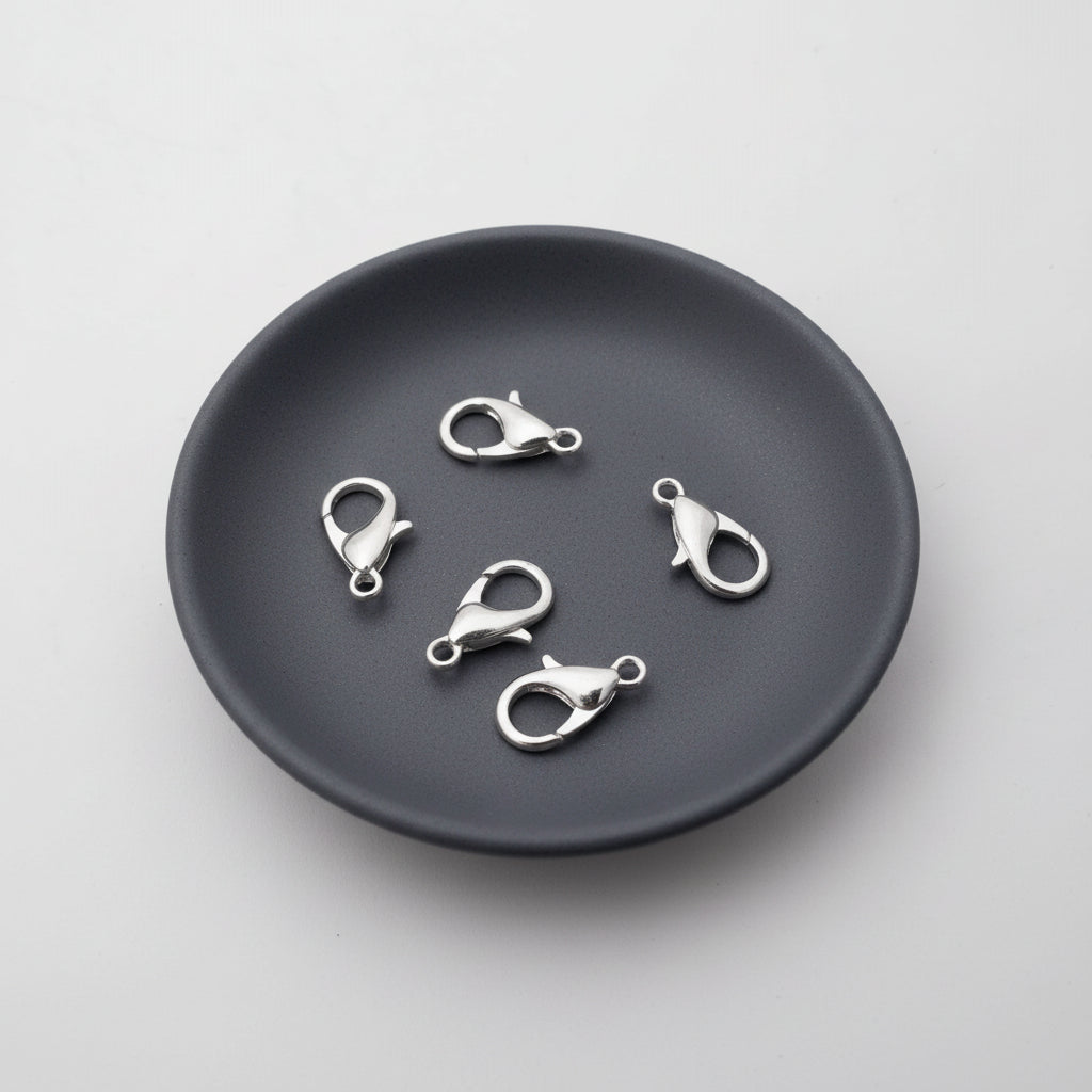 Silver lobster claw clasps Tarnish resistant 12 mm LCCBS12