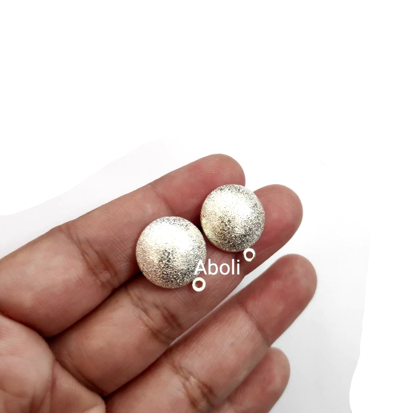 Silver stardust half ball studs 15 mm round stud component dome earrings findings STARDUST15S
