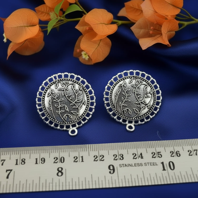Silver vine round stud components metal earrings findings ESS72
