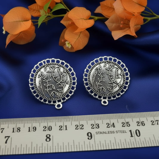 Silver vine round stud components metal earrings findings ESS72
